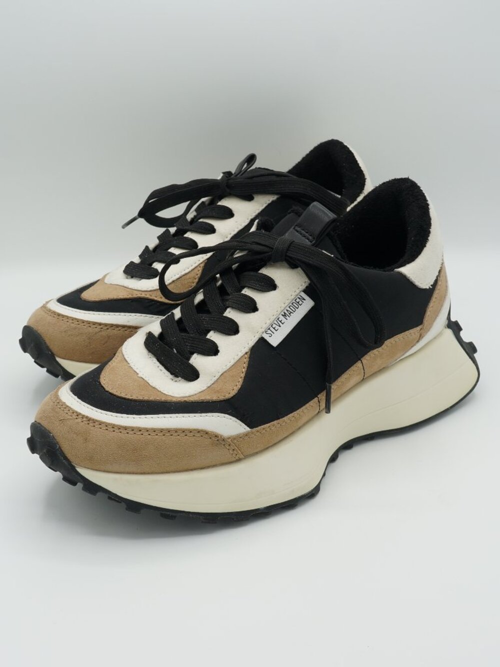 Steve Madden Diversion Retro Chunky Sneakers Black Tan Women's Size 7.5 M
